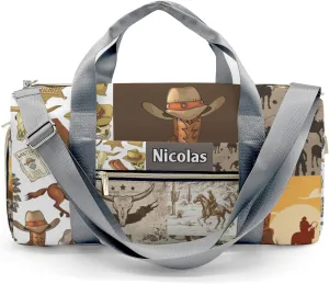 Custom Kids Duffel Overnight Dance Bag for Girls, Vintage Cowboy Western Life Personalized Dance Duffle Bag for Women Girls Customized Kids Gifts