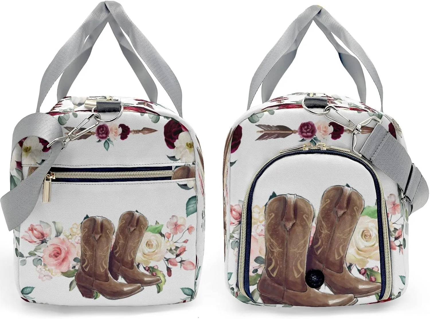 Custom Kids Duffel Overnight Dance Bag for Girls,Retro Cowboy Boot Flower Personalized Dance Duffle Bag for Women Girls Customized Kids Gifts