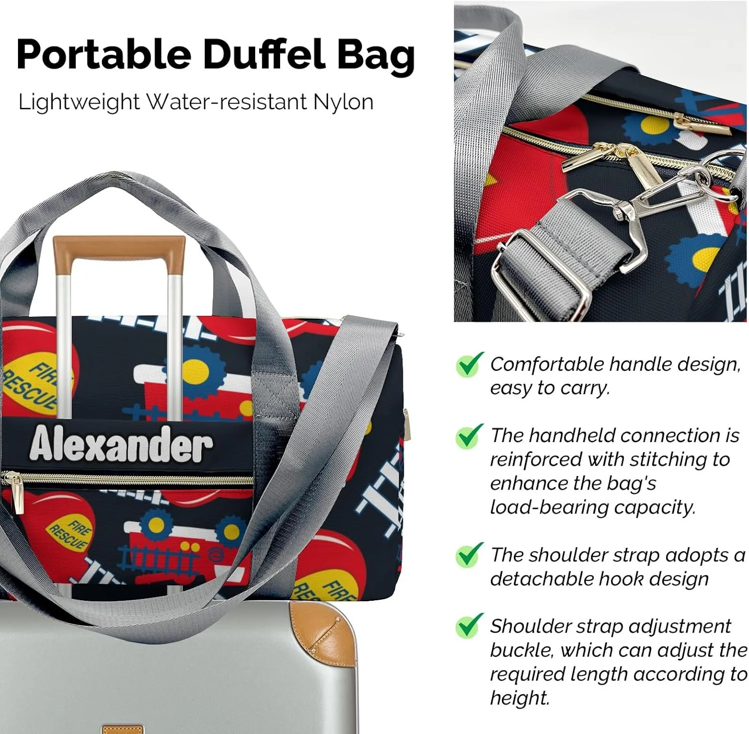 Custom Kids Fire Rescue Truck Duffel Overnight Dance Bag for Girls Personalized Dance Duffle Bag for Women Girls Customized Kids Gifts