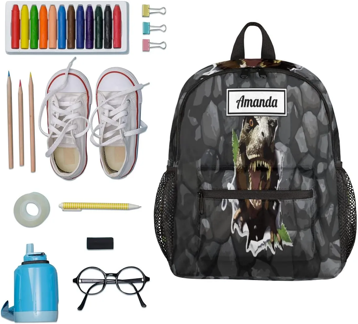 Custom Kids Name Toddler Backpack Scary Dinosaur Personalized School Bookbag for Girls Boys - 3D Dinosaur Rock