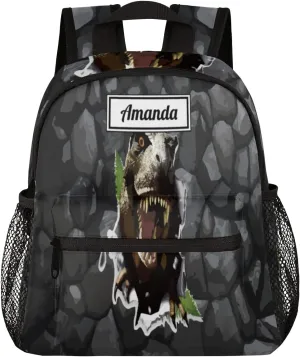 Custom Kids Name Toddler Backpack Scary Dinosaur Personalized School Bookbag for Girls Boys - 3D Dinosaur Rock