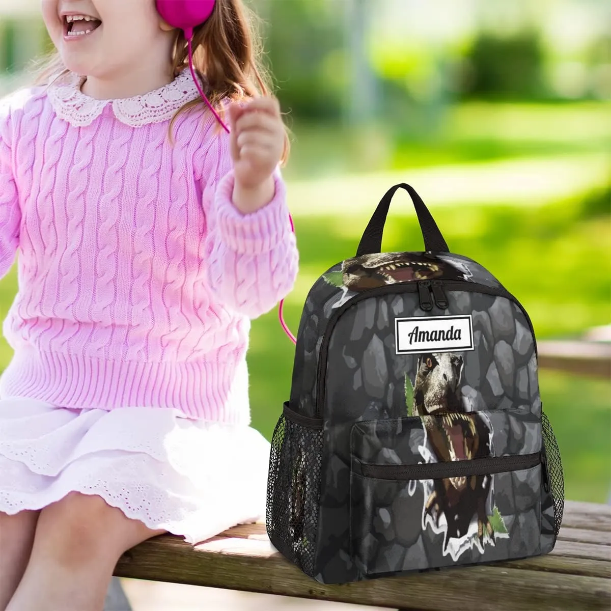Custom Kids Name Toddler Backpack Scary Dinosaur Personalized School Bookbag for Girls Boys - 3D Dinosaur Rock