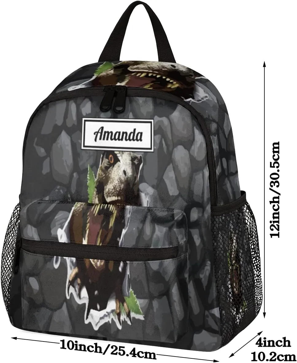 Custom Kids Name Toddler Backpack Scary Dinosaur Personalized School Bookbag for Girls Boys - 3D Dinosaur Rock