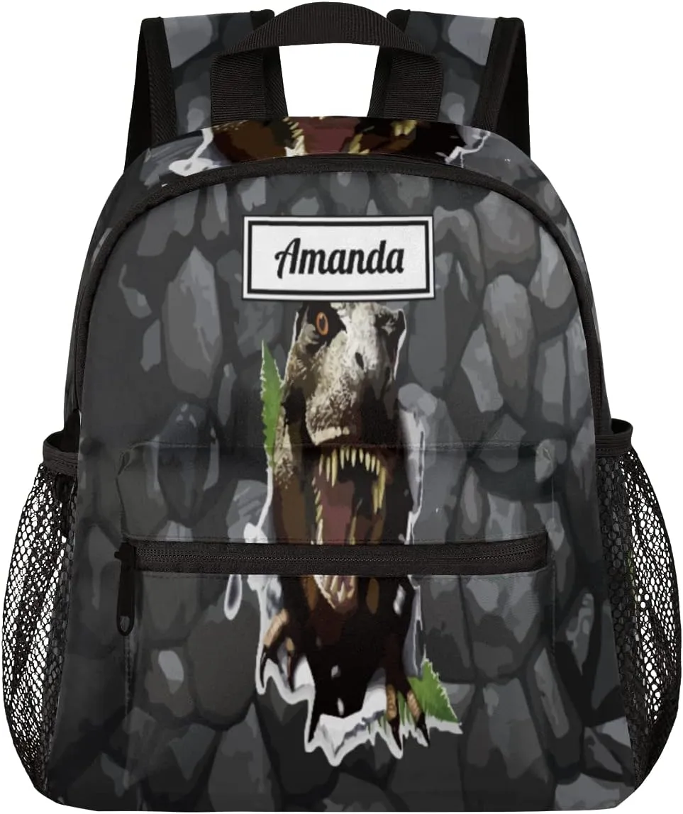 Custom Kids Name Toddler Backpack Scary Dinosaur Personalized School Bookbag for Girls Boys - 3D Dinosaur Rock