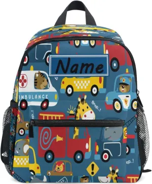 Custom Kids Toddler Mini Backpack for Girls Boys Cartoon Car Personalised Children's Backpacks Blue School Bag with Kid's Name/Text