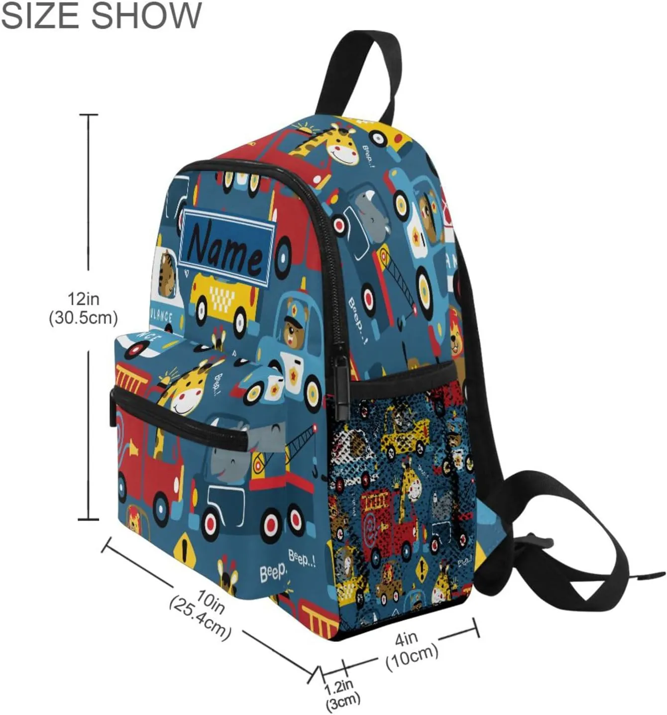 Custom Kids Toddler Mini Backpack for Girls Boys Cartoon Car Personalised Children's Backpacks Blue School Bag with Kid's Name/Text
