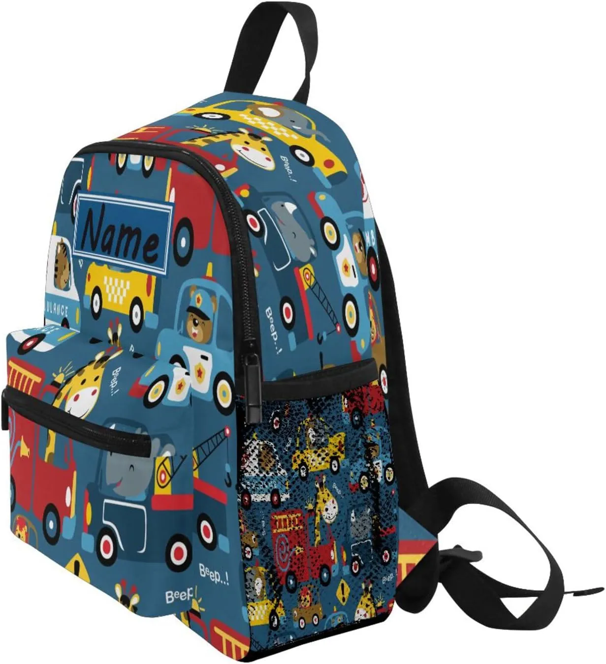 Custom Kids Toddler Mini Backpack for Girls Boys Cartoon Car Personalised Children's Backpacks Blue School Bag with Kid's Name/Text