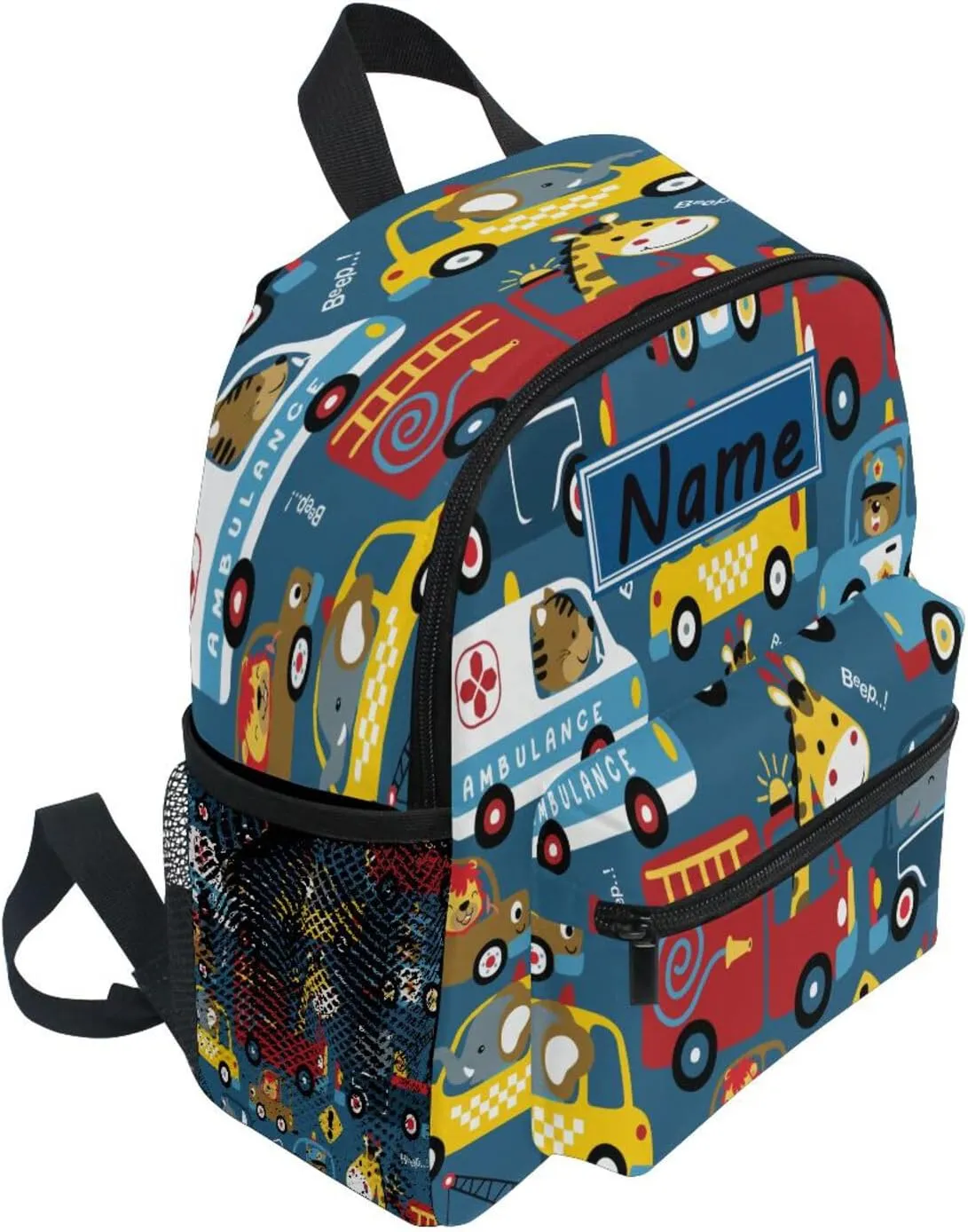 Custom Kids Toddler Mini Backpack for Girls Boys Cartoon Car Personalised Children's Backpacks Blue School Bag with Kid's Name/Text