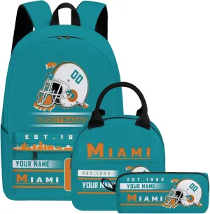 Custom Miami 3-Piece Set Backpack with Lunch Bag Pencil Case Personalized Name Number School Book Bags Customized Backpack Set Gifts for Girls Boys Fans