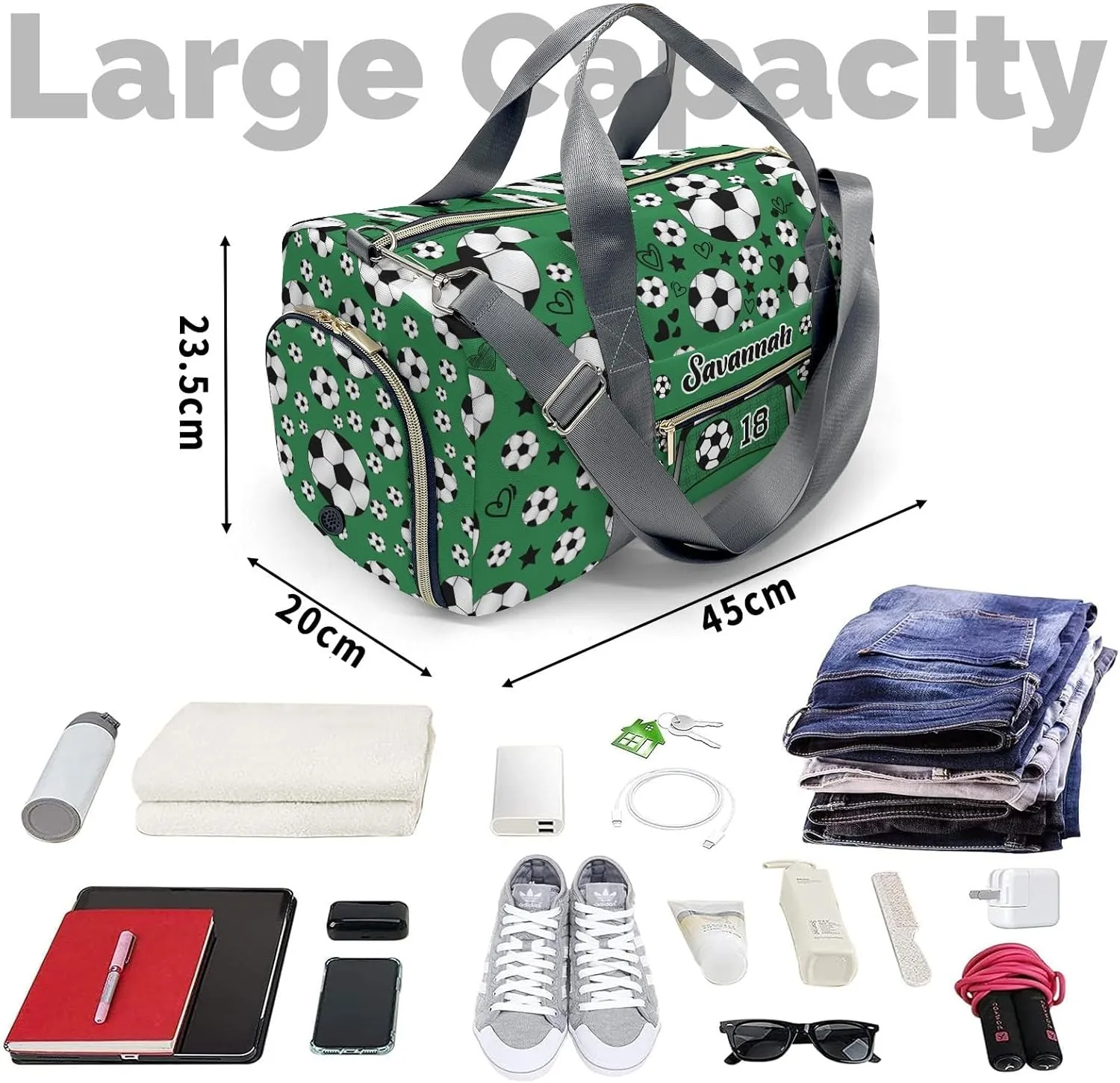 Custom MultiFunction Duffel Bag Sport Soccer Balls Team Number Forest Sports Gym Bags Travel Weekender Overnight Bag for Girls Boys,Personalized Gymnastic Work Out Bags