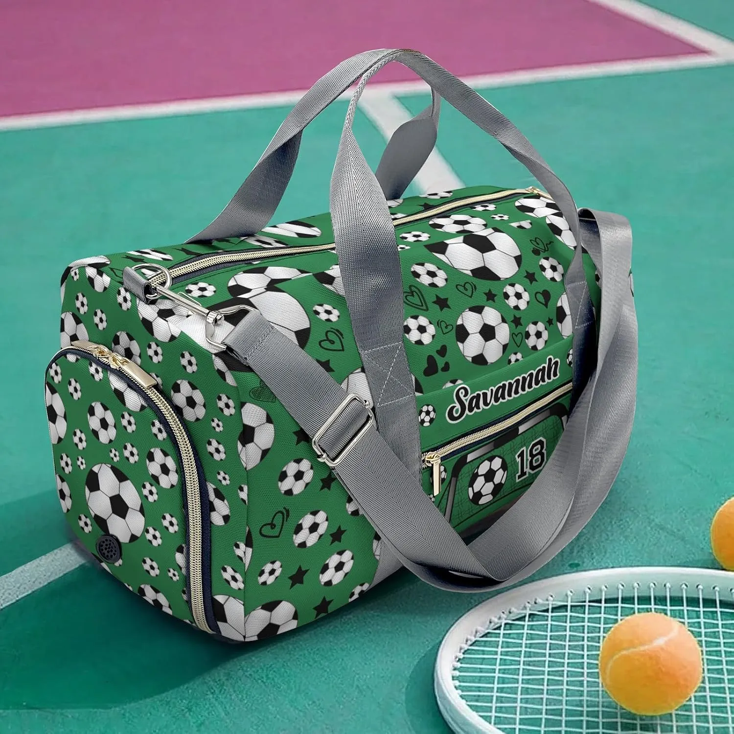 Custom MultiFunction Duffel Bag Sport Soccer Balls Team Number Forest Sports Gym Bags Travel Weekender Overnight Bag for Girls Boys,Personalized Gymnastic Work Out Bags
