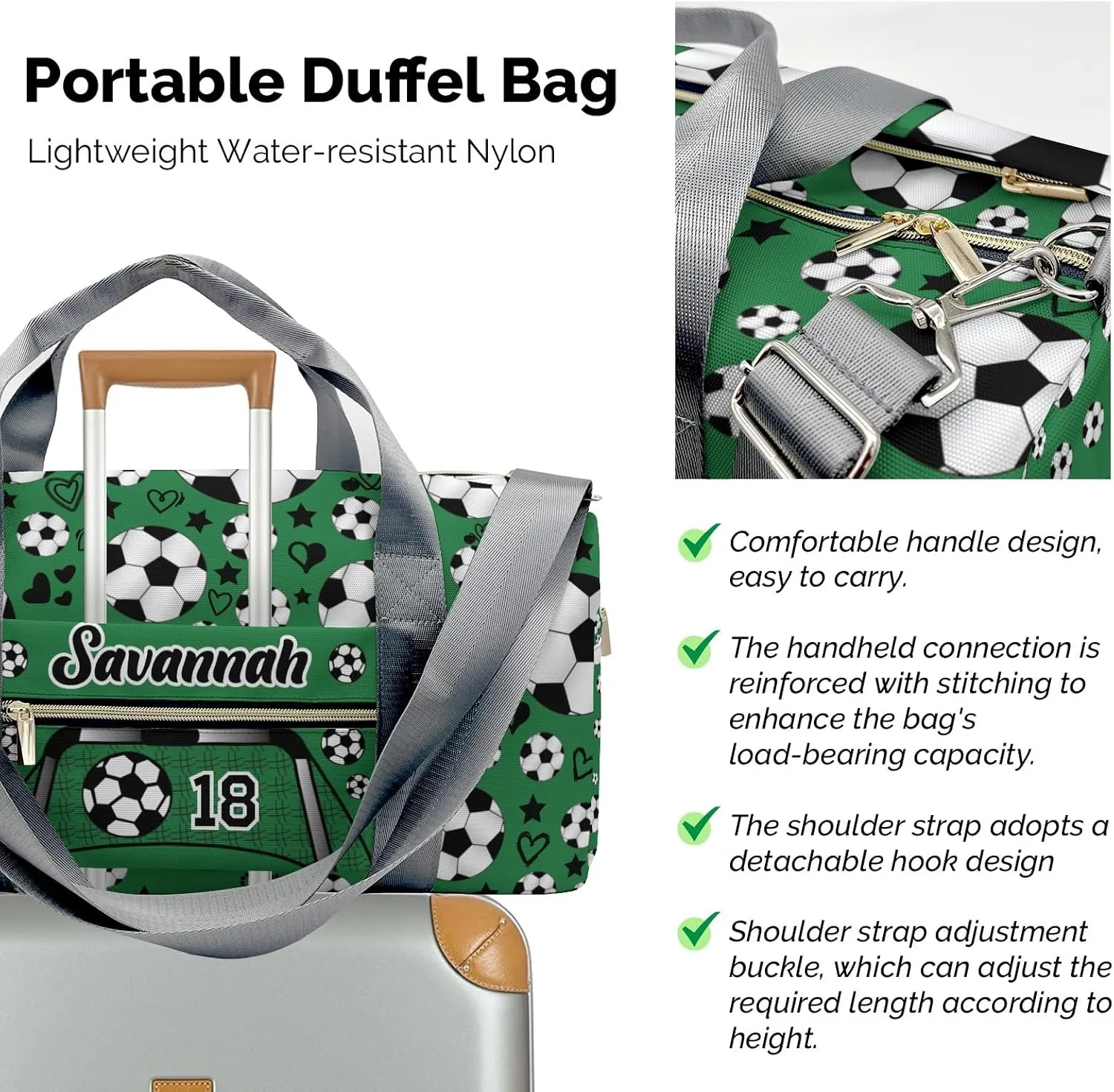 Custom MultiFunction Duffel Bag Sport Soccer Balls Team Number Forest Sports Gym Bags Travel Weekender Overnight Bag for Girls Boys,Personalized Gymnastic Work Out Bags