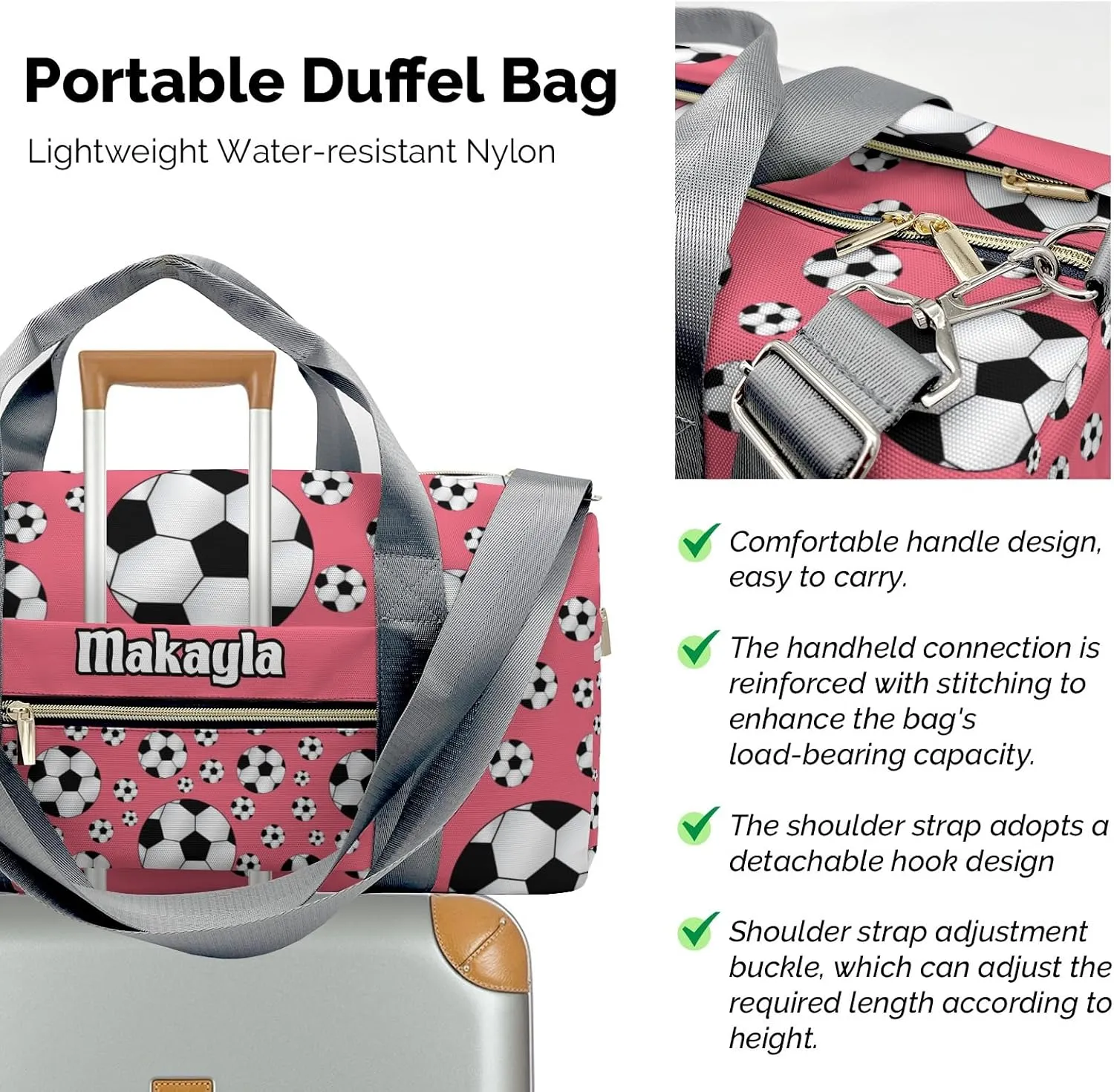 Custom MultiFunction Sport Soccer Balls Flamingo Gym Duffel Bag – Travel Bag for Women and Men,Sports Gym Bag,Weekender Bag,Travel Tote Bags for Sports with Name