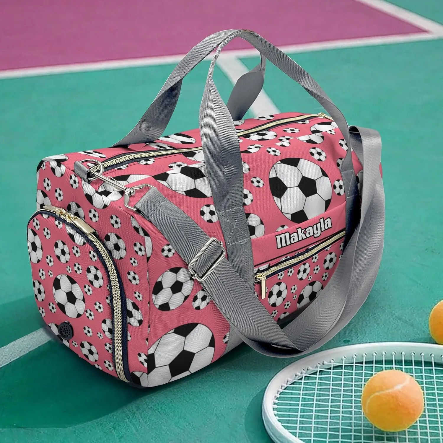Custom MultiFunction Sport Soccer Balls Flamingo Gym Duffel Bag – Travel Bag for Women and Men,Sports Gym Bag,Weekender Bag,Travel Tote Bags for Sports with Name