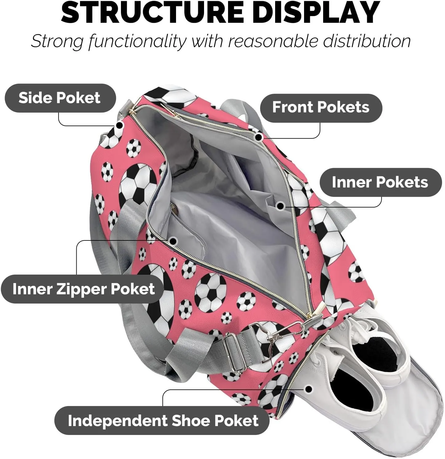 Custom MultiFunction Sport Soccer Balls Flamingo Gym Duffel Bag – Travel Bag for Women and Men,Sports Gym Bag,Weekender Bag,Travel Tote Bags for Sports with Name