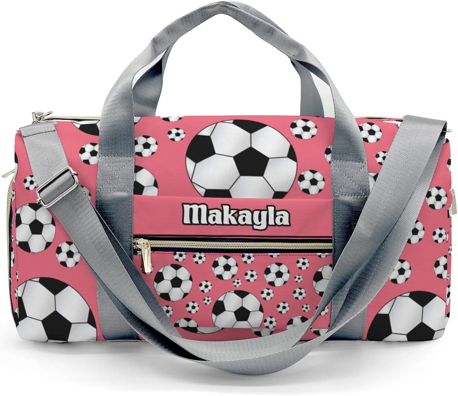 Custom MultiFunction Sport Soccer Balls Flamingo Gym Duffel Bag – Travel Bag for Women and Men,Sports Gym Bag,Weekender Bag,Travel Tote Bags for Sports with Name