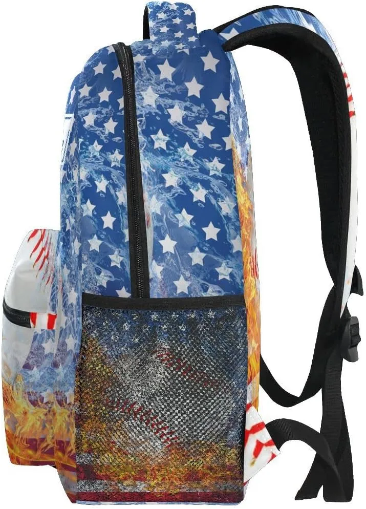 Custom Name Blue Baseball Bookbags Chic School Backpacks Travel Laptop Daypack Bag Purse for Girls Boys Teens