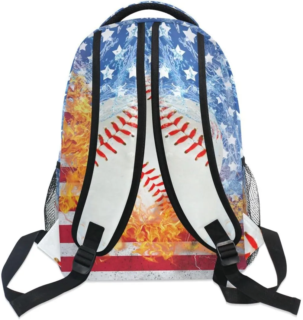 Custom Name Blue Baseball Bookbags Chic School Backpacks Travel Laptop Daypack Bag Purse for Girls Boys Teens