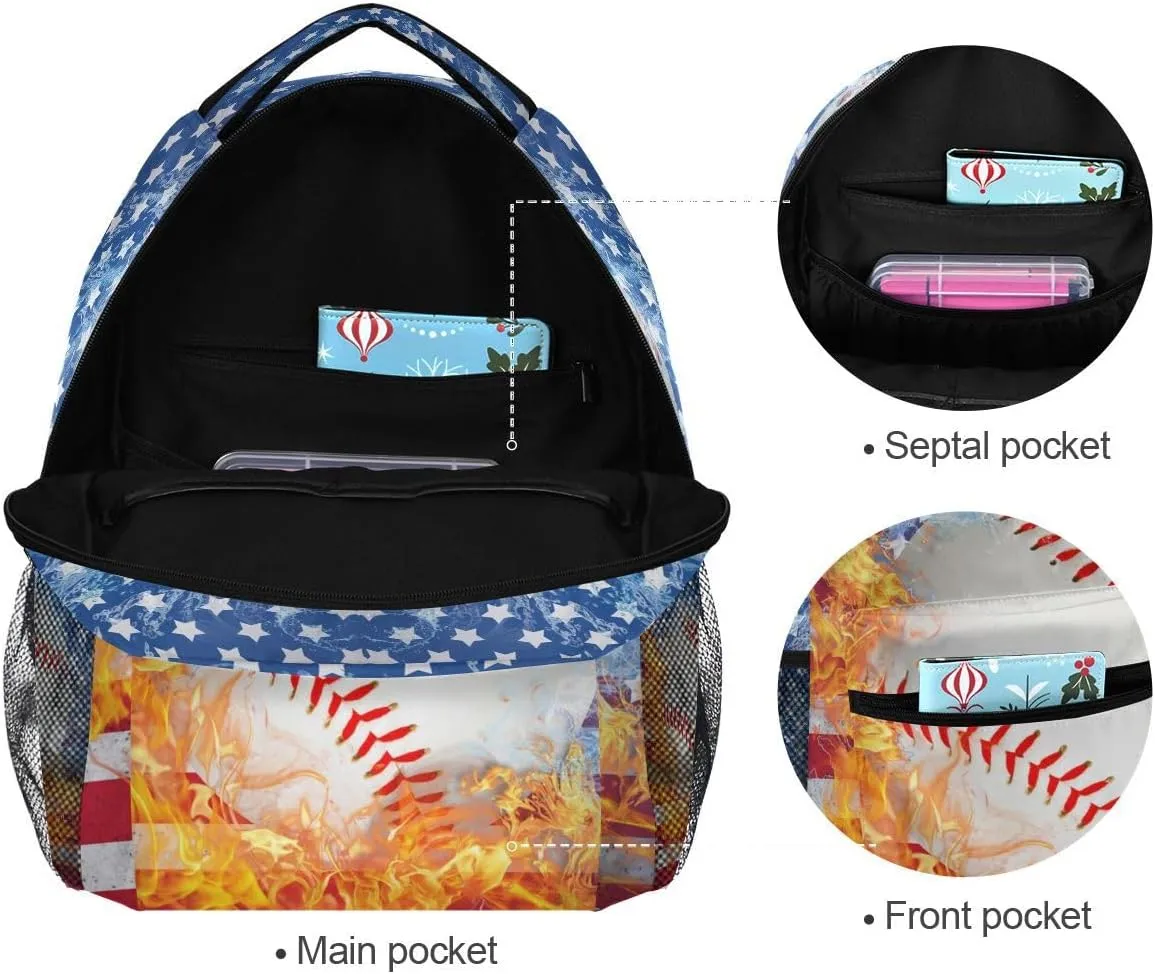 Custom Name Blue Baseball Bookbags Chic School Backpacks Travel Laptop Daypack Bag Purse for Girls Boys Teens