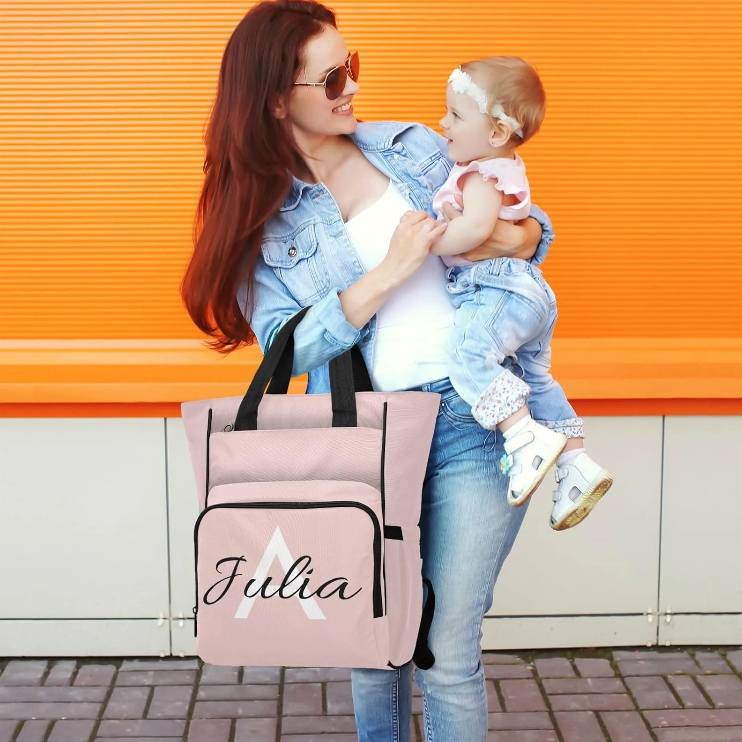 Custom Rose Quartz Diaper Bag Backpack for Baby Boy Girl Large Capacity Baby Changing Totes with Three Pockets Multifunction Travel Baby Bag for Playing Shopping