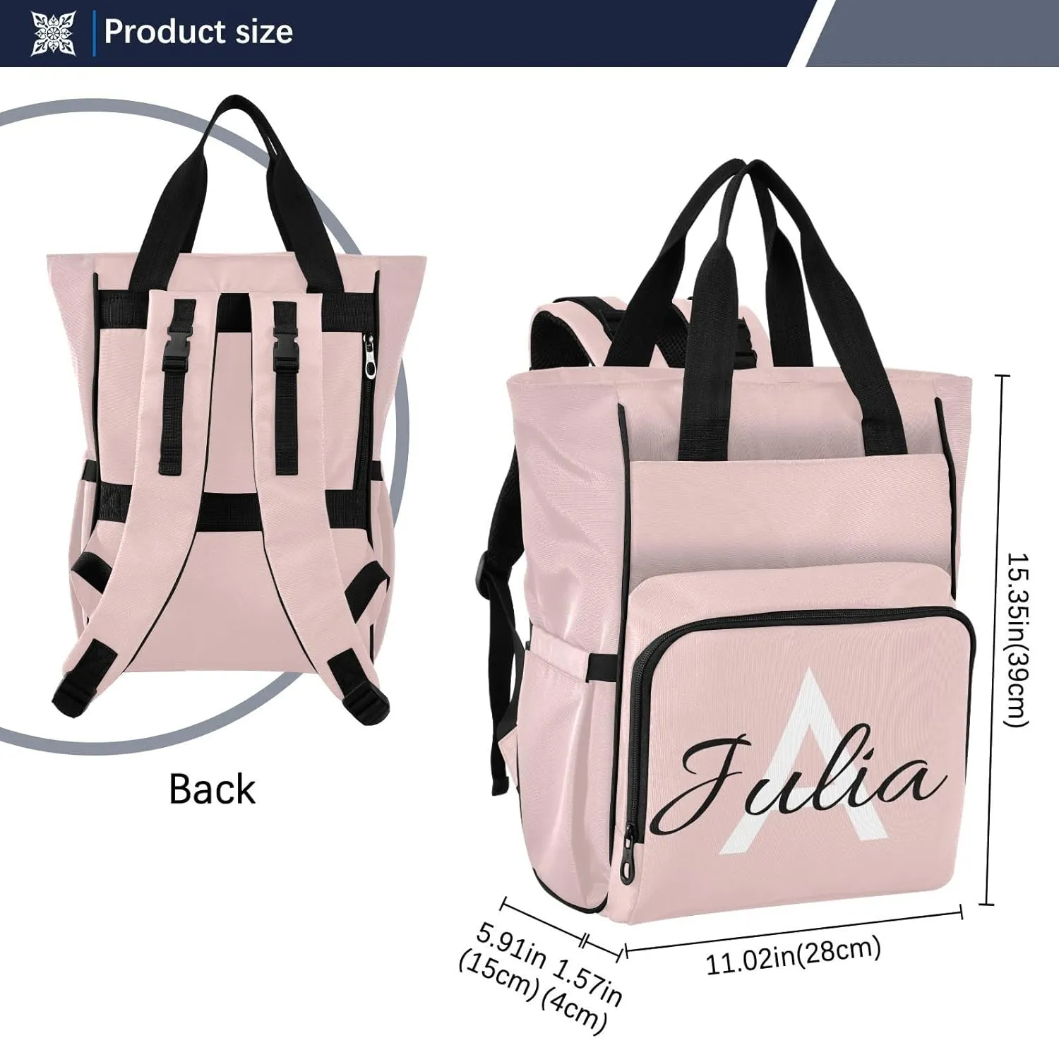 Custom Rose Quartz Diaper Bag Backpack for Baby Boy Girl Large Capacity Baby Changing Totes with Three Pockets Multifunction Travel Baby Bag for Playing Shopping