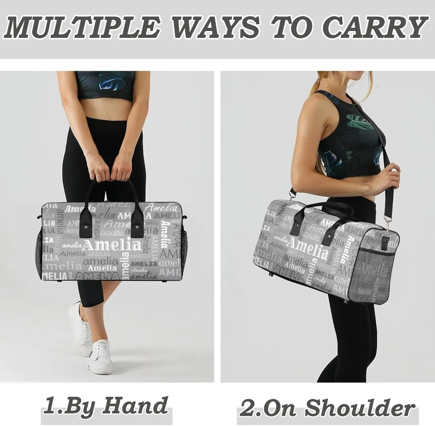 Custom Sports Duffel Bag with Name Personalized Gymnastics Bag for Women Men Dance Ballet Bag Travel Duffels Lightweight 17.4in, Grey