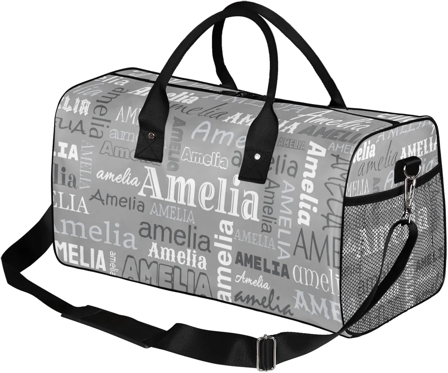 Custom Sports Duffel Bag with Name Personalized Gymnastics Bag for Women Men Dance Ballet Bag Travel Duffels Lightweight 17.4in, Grey