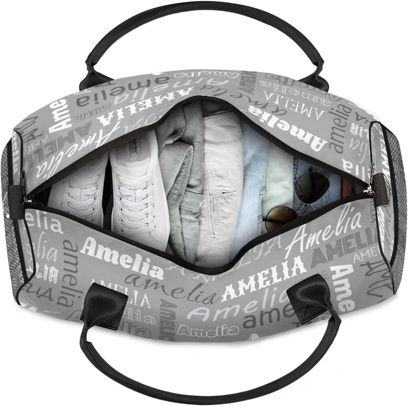 Custom Sports Duffel Bag with Name Personalized Gymnastics Bag for Women Men Dance Ballet Bag Travel Duffels Lightweight 17.4in, Grey