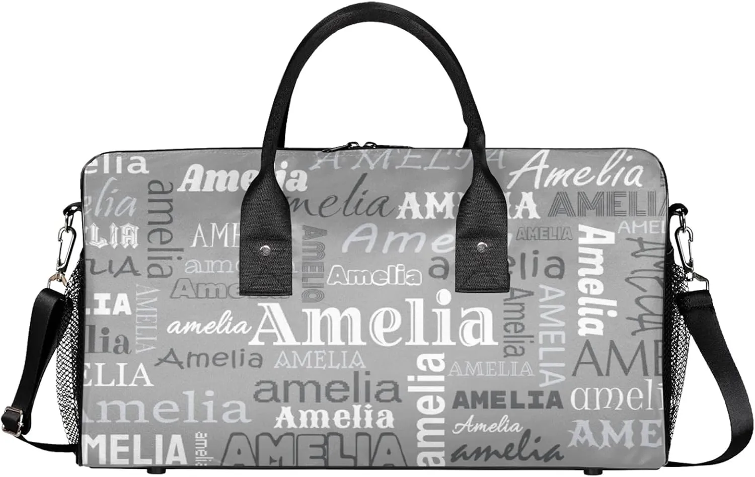 Custom Sports Duffel Bag with Name Personalized Gymnastics Bag for Women Men Dance Ballet Bag Travel Duffels Lightweight 17.4in, Grey