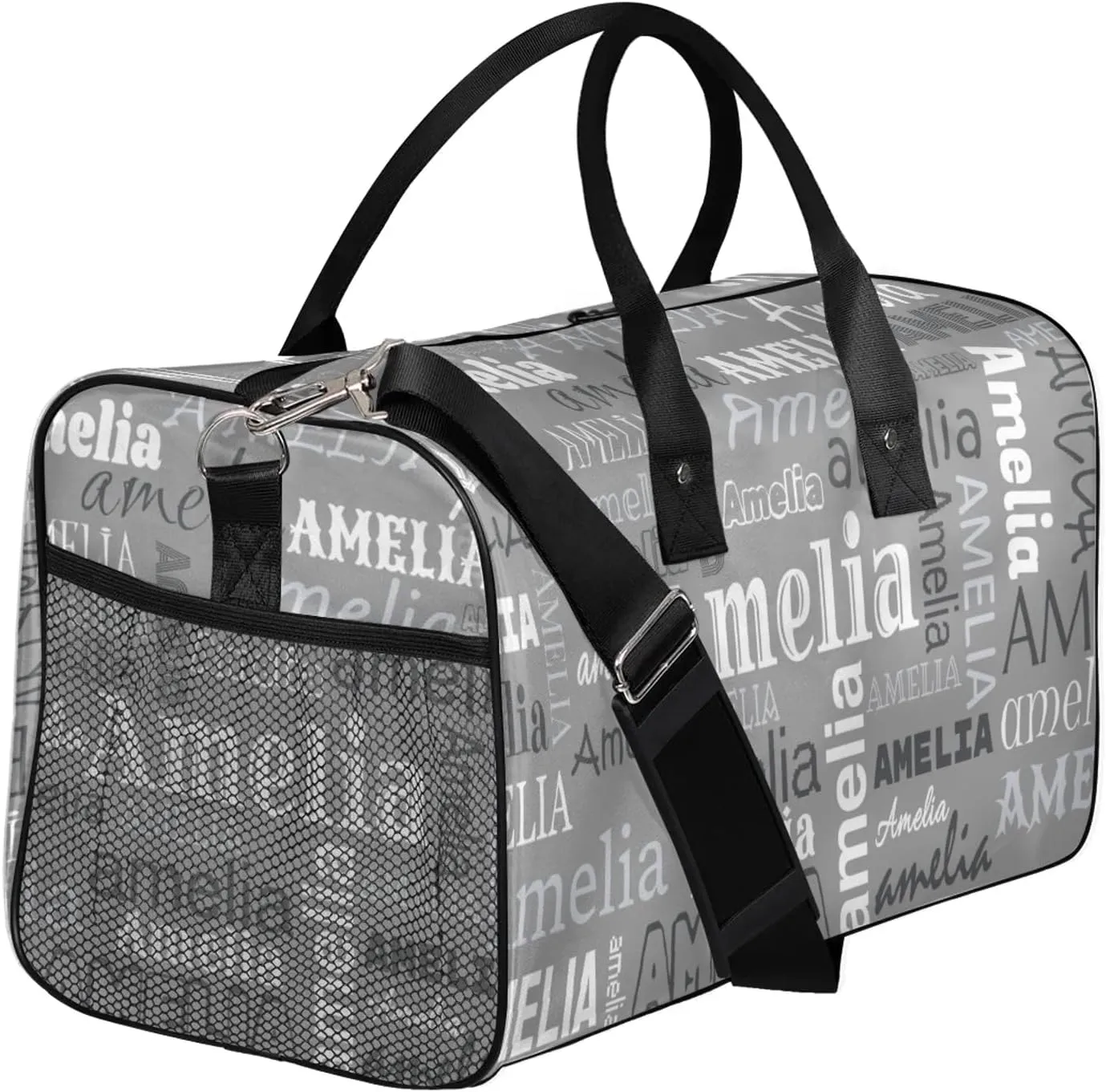 Custom Sports Duffel Bag with Name Personalized Gymnastics Bag for Women Men Dance Ballet Bag Travel Duffels Lightweight 17.4in, Grey