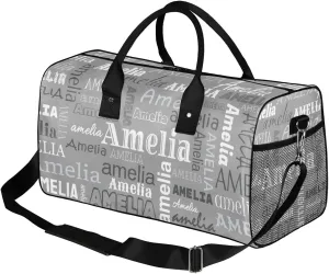 Custom Sports Duffel Bag with Name Personalized Gymnastics Bag for Women Men Dance Ballet Bag Travel Duffels Lightweight 17.4in, Grey