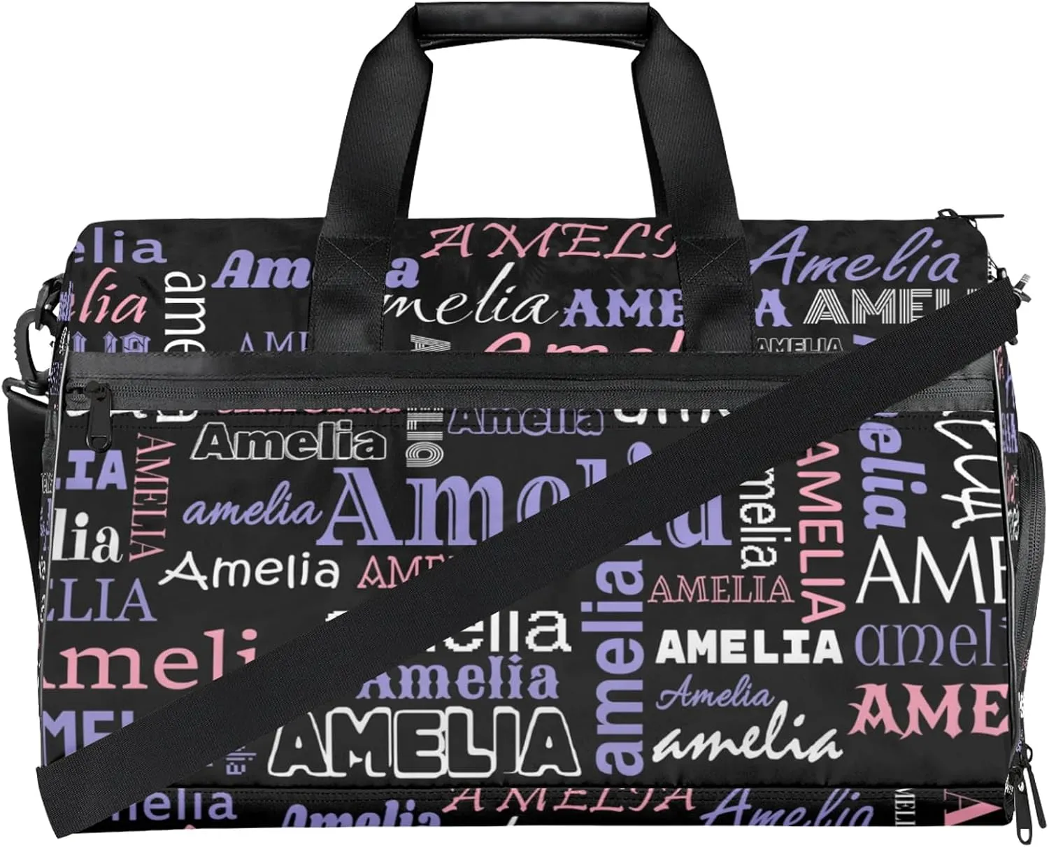 Custom Sports Duffel Bag with Name Personalized Gymnastics Bag with Shoes Compartment for Women Dance Ballet Bag Travel Duffels Lightweight, Black Pink