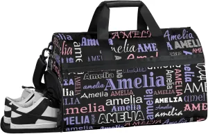 Custom Sports Duffel Bag with Name Personalized Gymnastics Bag with Shoes Compartment for Women Dance Ballet Bag Travel Duffels Lightweight, Black Pink