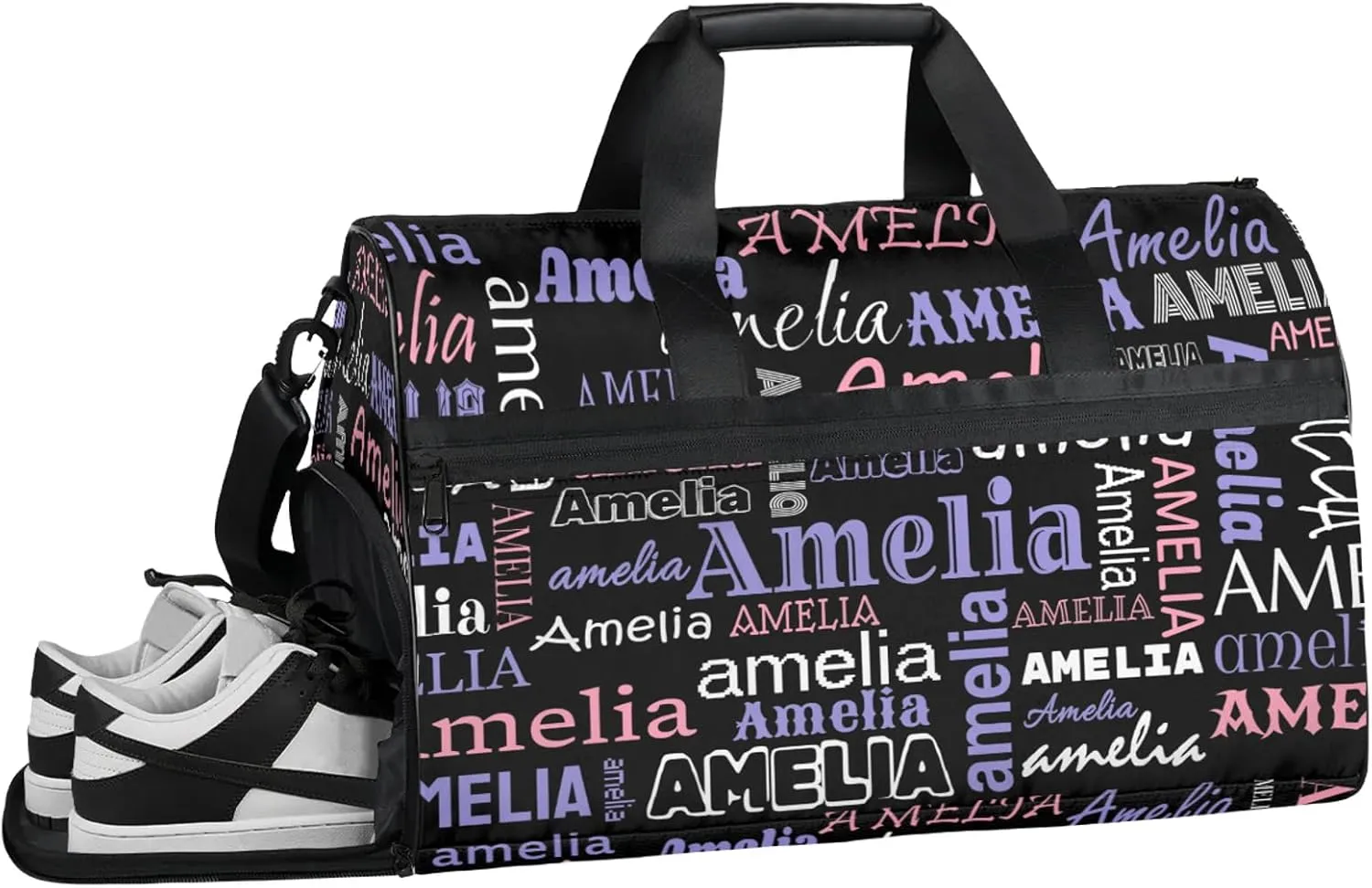 Custom Sports Duffel Bag with Name Personalized Gymnastics Bag with Shoes Compartment for Women Dance Ballet Bag Travel Duffels Lightweight, Black Pink