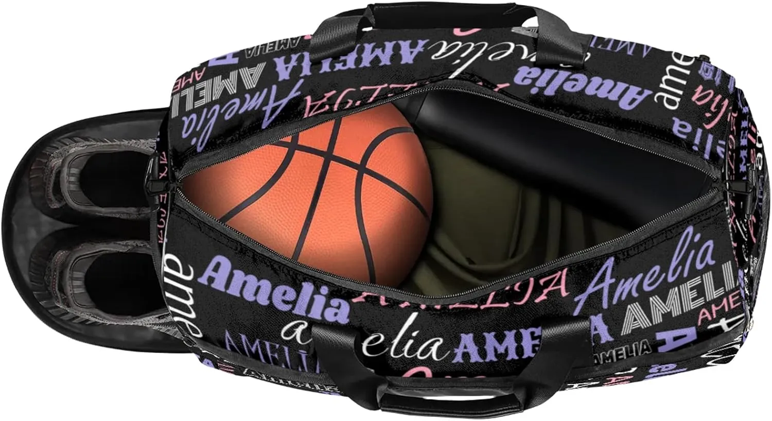 Custom Sports Duffel Bag with Name Personalized Gymnastics Bag with Shoes Compartment for Women Dance Ballet Bag Travel Duffels Lightweight, Black Pink