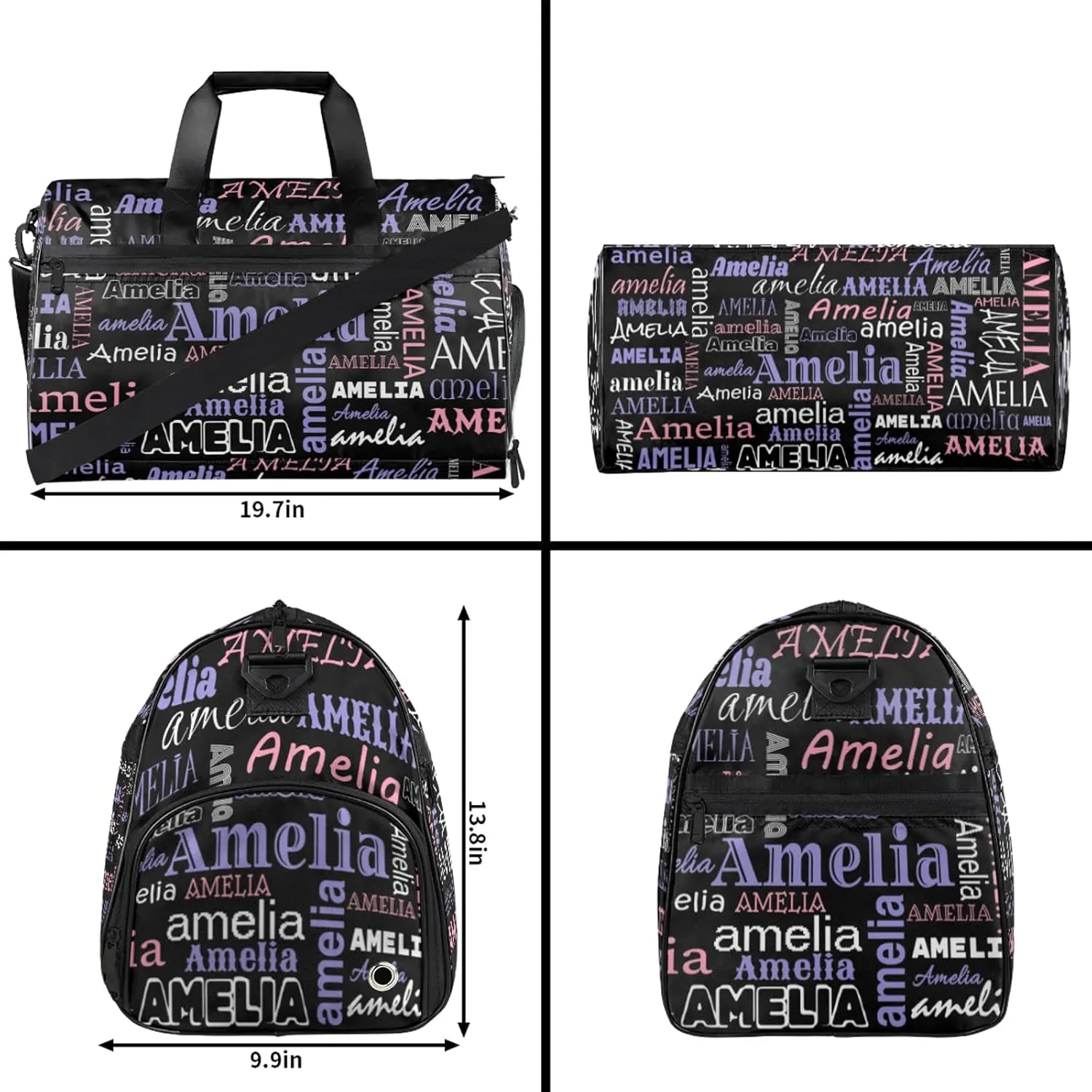 Custom Sports Duffel Bag with Name Personalized Gymnastics Bag with Shoes Compartment for Women Dance Ballet Bag Travel Duffels Lightweight, Black Pink