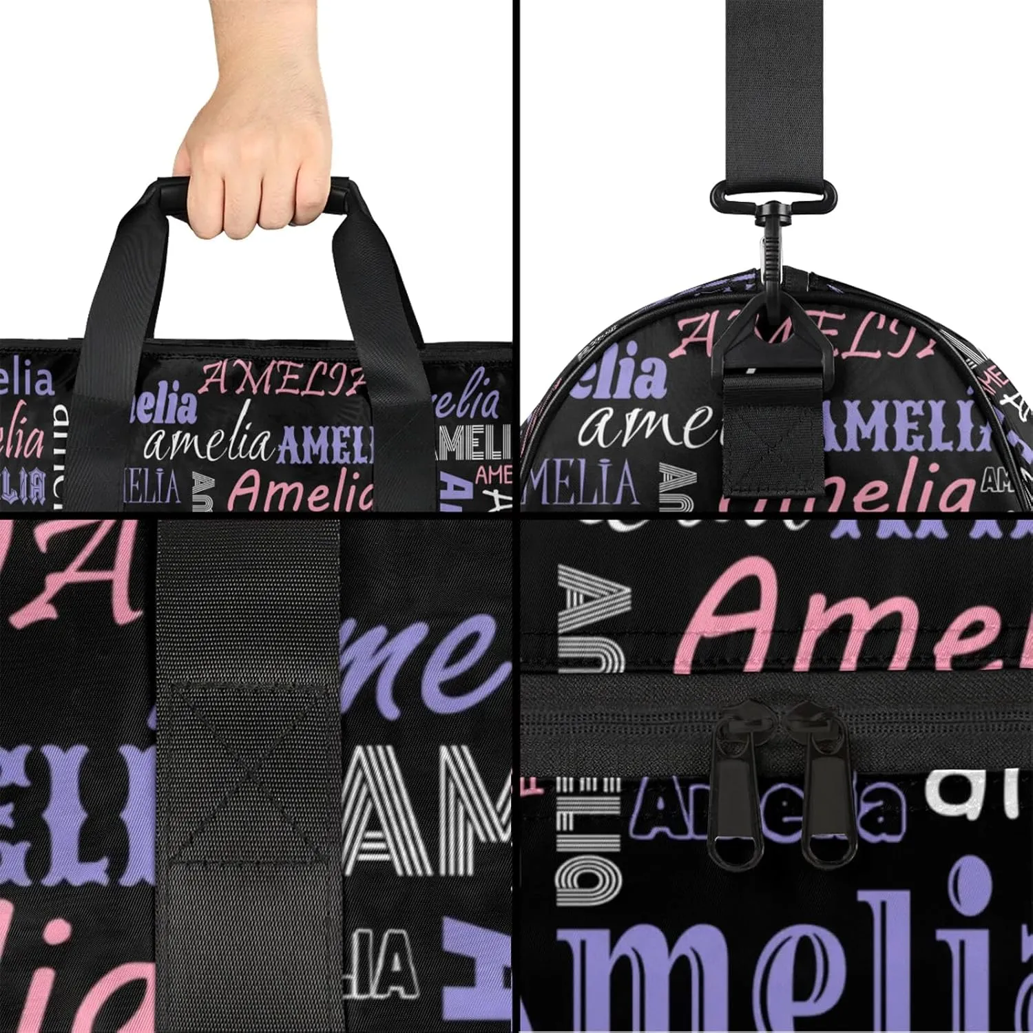 Custom Sports Duffel Bag with Name Personalized Gymnastics Bag with Shoes Compartment for Women Dance Ballet Bag Travel Duffels Lightweight, Black Pink