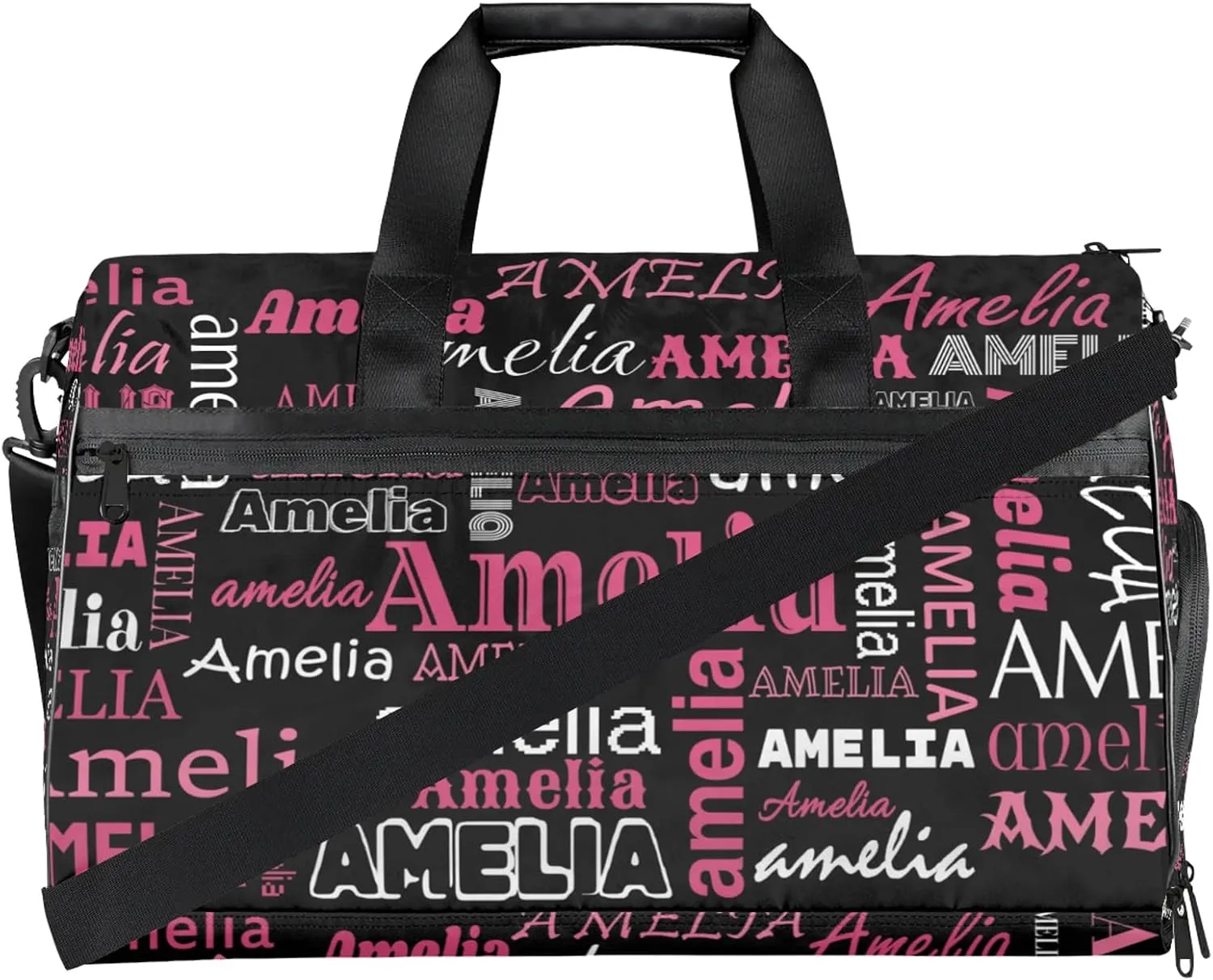 Custom Sports Duffel Bag with Name Personalized Gymnastics Bag with Shoes Compartment for Women Dance Ballet Bag Travel Duffels Lightweight, Black