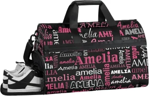 Custom Sports Duffel Bag with Name Personalized Gymnastics Bag with Shoes Compartment for Women Dance Ballet Bag Travel Duffels Lightweight, Black