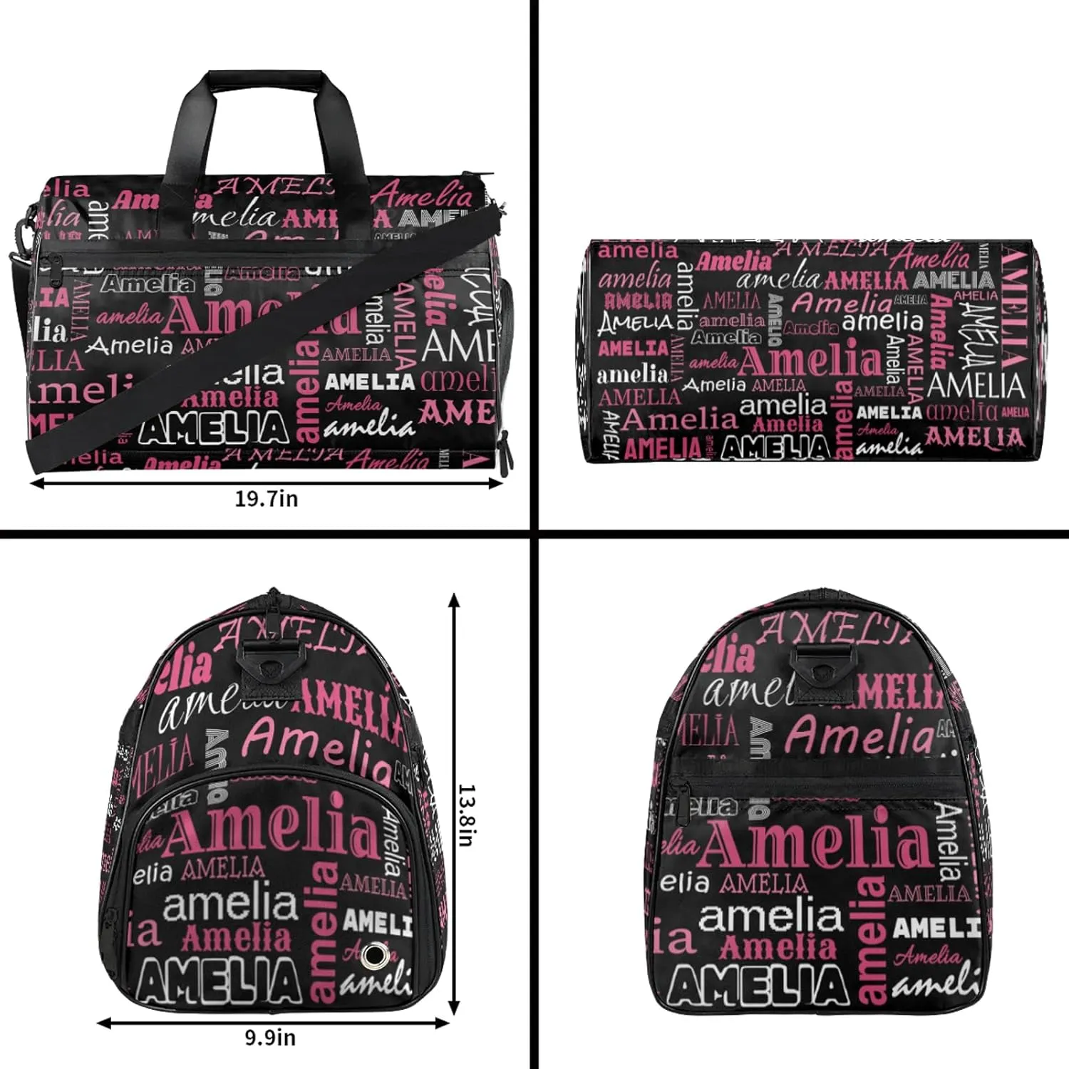 Custom Sports Duffel Bag with Name Personalized Gymnastics Bag with Shoes Compartment for Women Dance Ballet Bag Travel Duffels Lightweight, Black