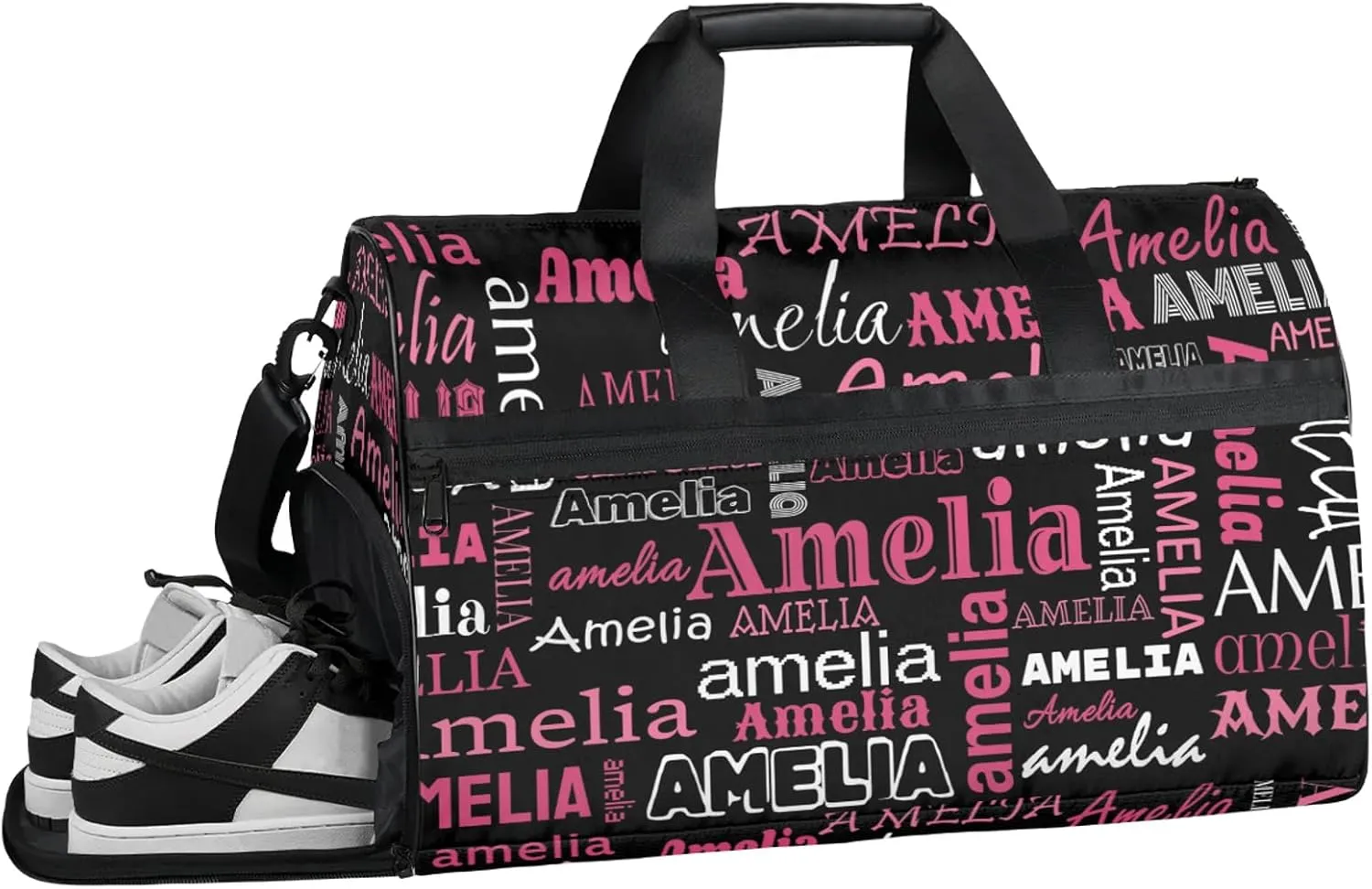 Custom Sports Duffel Bag with Name Personalized Gymnastics Bag with Shoes Compartment for Women Dance Ballet Bag Travel Duffels Lightweight, Black
