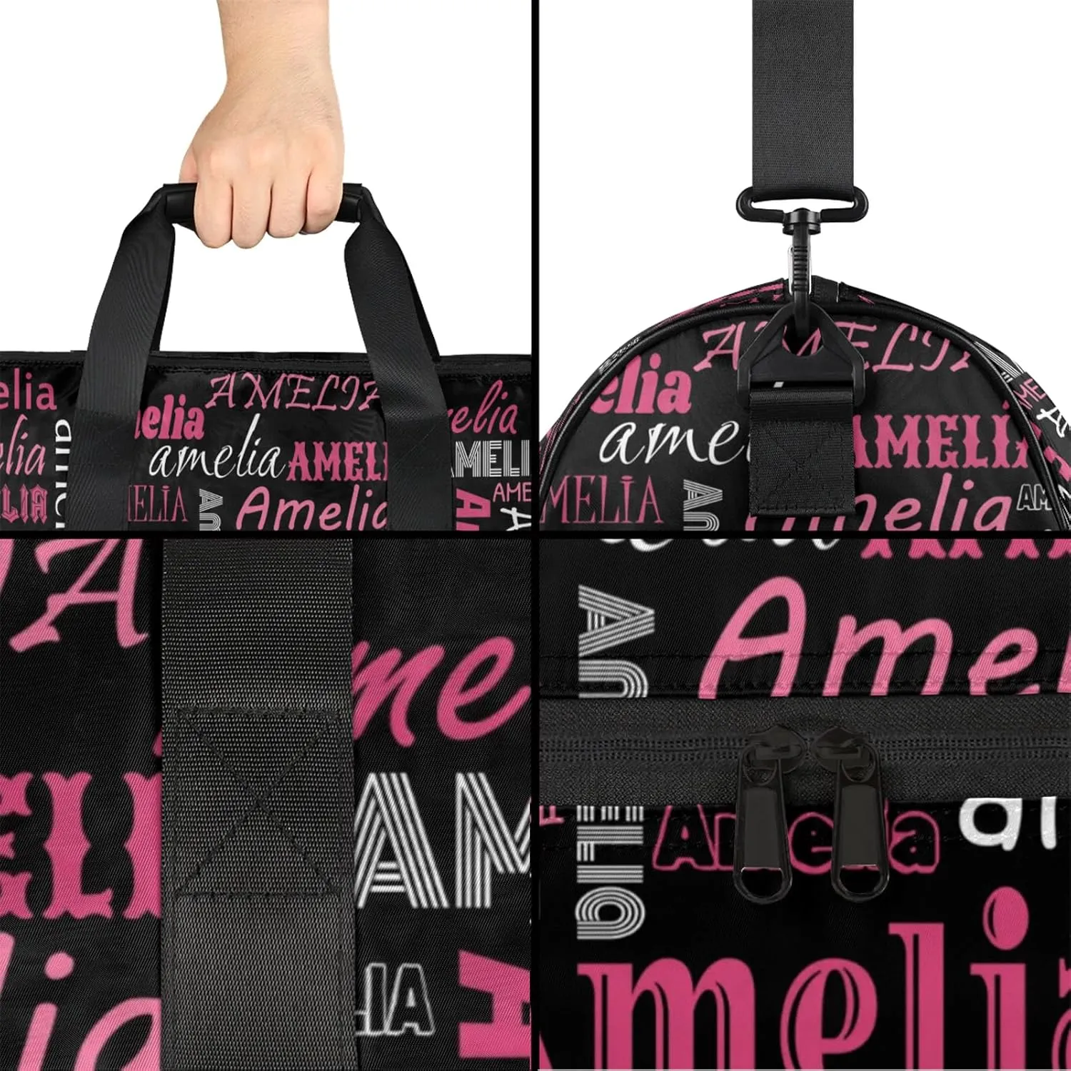 Custom Sports Duffel Bag with Name Personalized Gymnastics Bag with Shoes Compartment for Women Dance Ballet Bag Travel Duffels Lightweight, Black