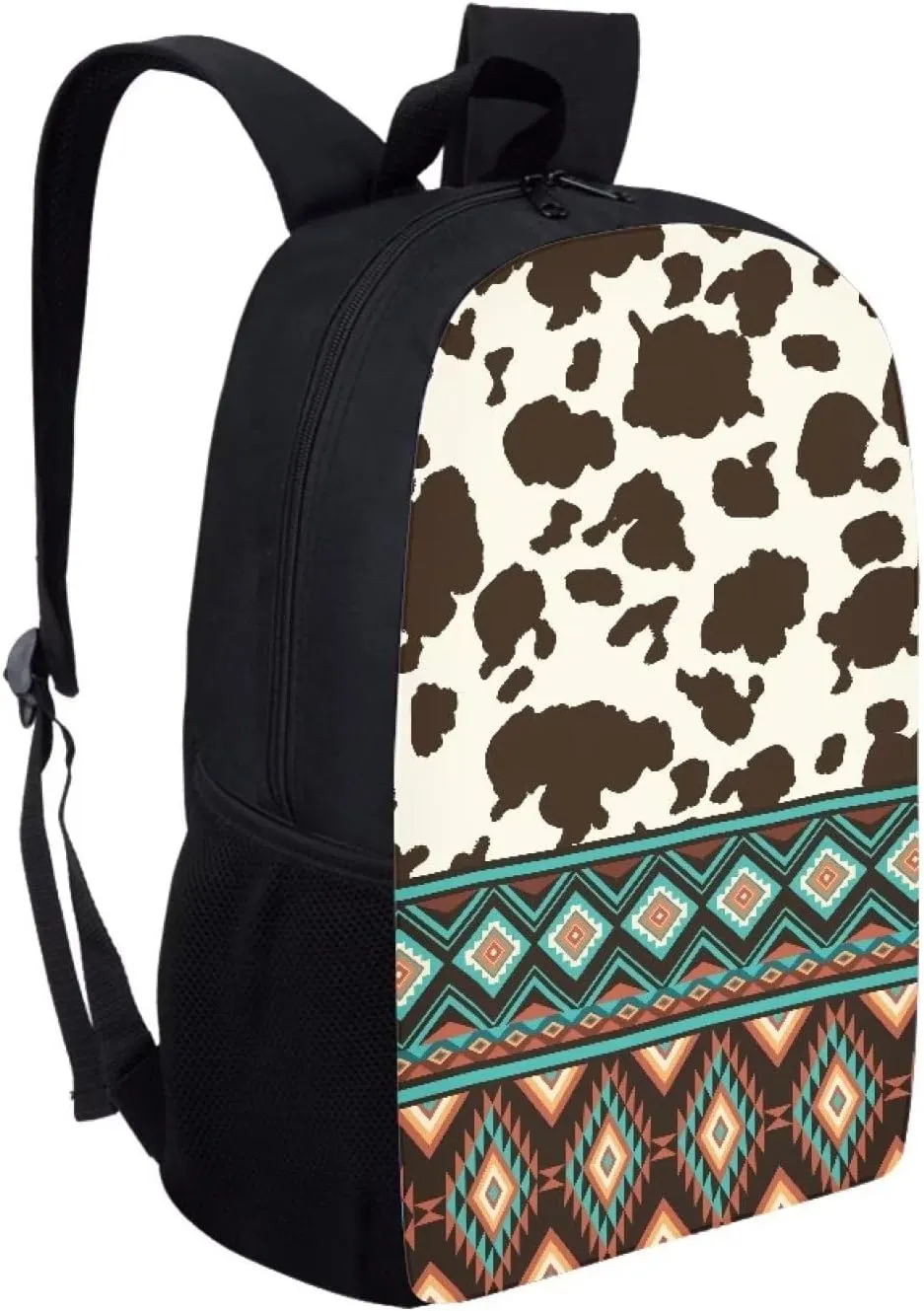 Cute Backpack for Girls 17 Inch Bookbag Comfy Padded Lightweight Brown Tribal Aztec Cow Backpacks for Girls Kids Student Personalized Durable Large Capacity Travel Daily School Bag
