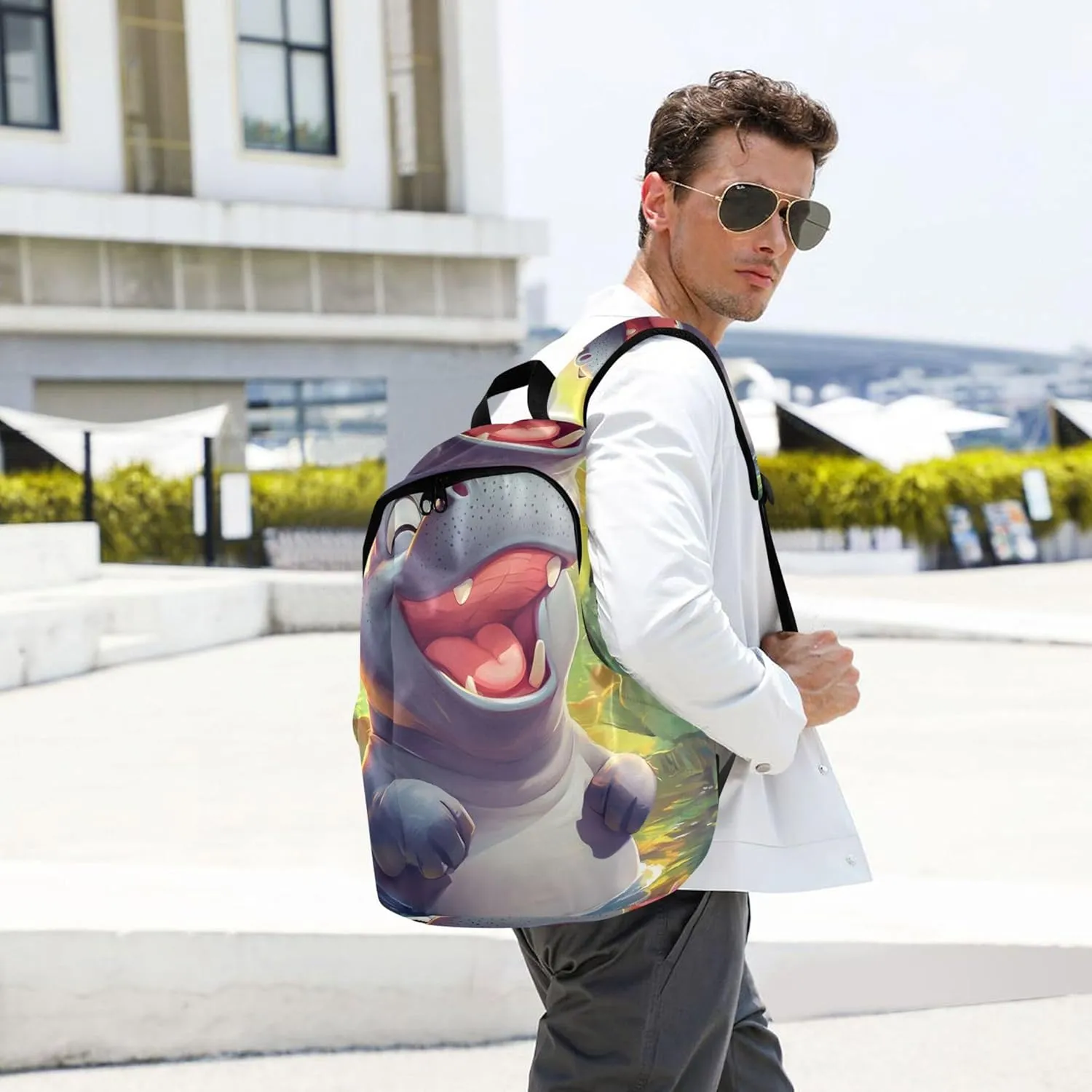 Cute Cartoon Hippo Animal Womens Casual Backpack Daypack Cute School Backpack for Teens