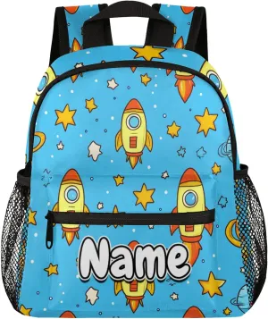 Cute Cartoon Rocket Personalized Backpack Bag with Name Lightweight Custom Shoulder Bags Waterproof Casual Backpacks Travel Laptop Bag for Work Picnic 12in