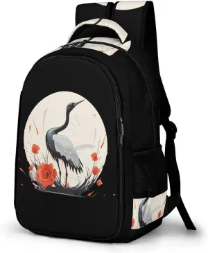 Cute Crane Bird Flowers Rose Travel Laptop Backpack Lightweight 16.5 Inch Computer Work Bag Daypack