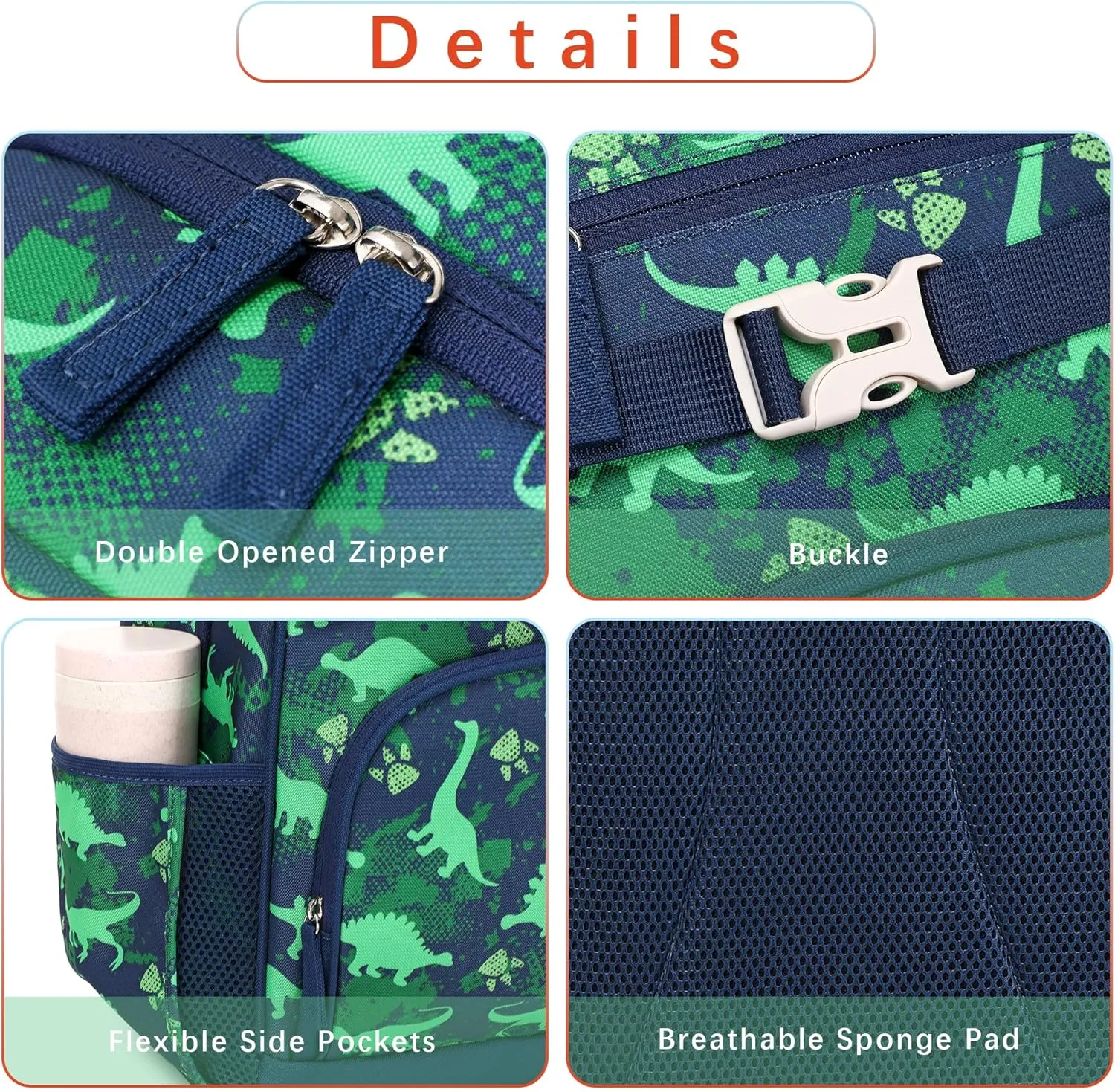 Cute Dinosaur Backpack for Boys Elementary School Bag for Kids 6-10 (Green Dinosaur)