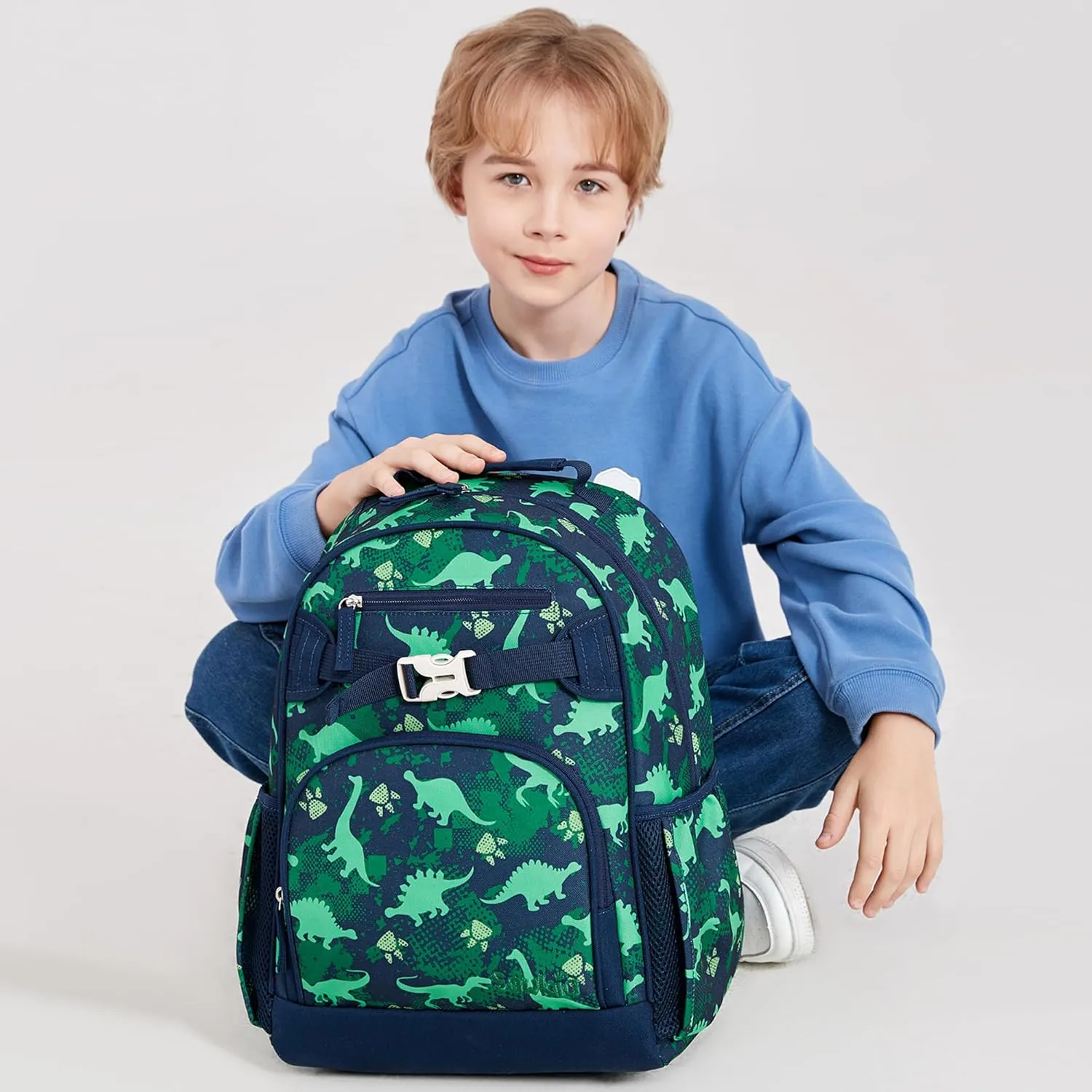 Cute Dinosaur Backpack for Boys Elementary School Bag for Kids 6-10 (Green Dinosaur)