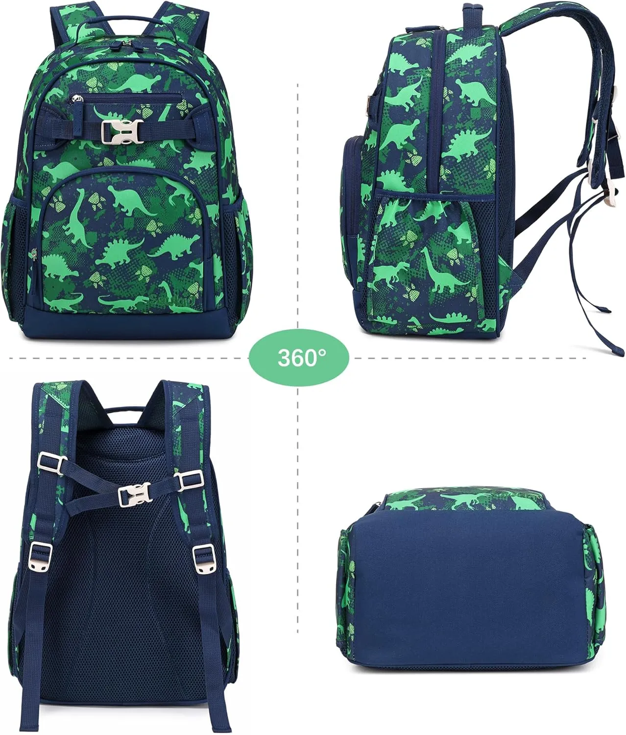 Cute Dinosaur Backpack for Boys Elementary School Bag for Kids 6-10 (Green Dinosaur)