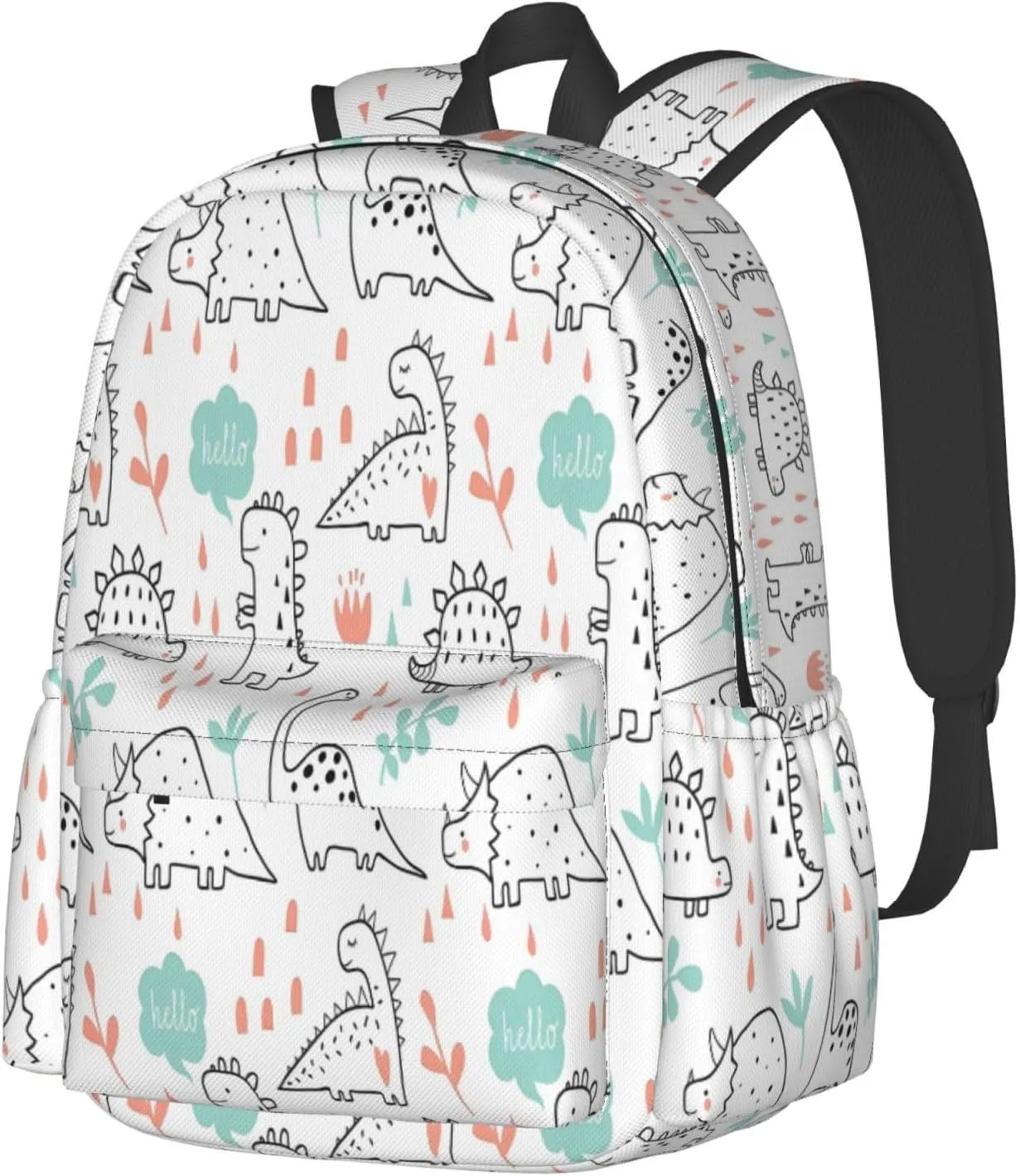 Cute Dinosaurs And Tropic Plants Laptop Backpack Shoulder Bag Laptop Pack Travel Backpacks Commuter Back Pack Casual Daypack Bags With Side Pockets